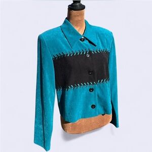 Positive Attitude Vintage Teal & Black Western Cropped Jacket w Shoulder Pads